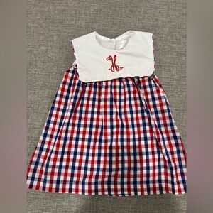 Cecil and Lou Red and Blue Plaid Dress with H Monogram - Size 24 months